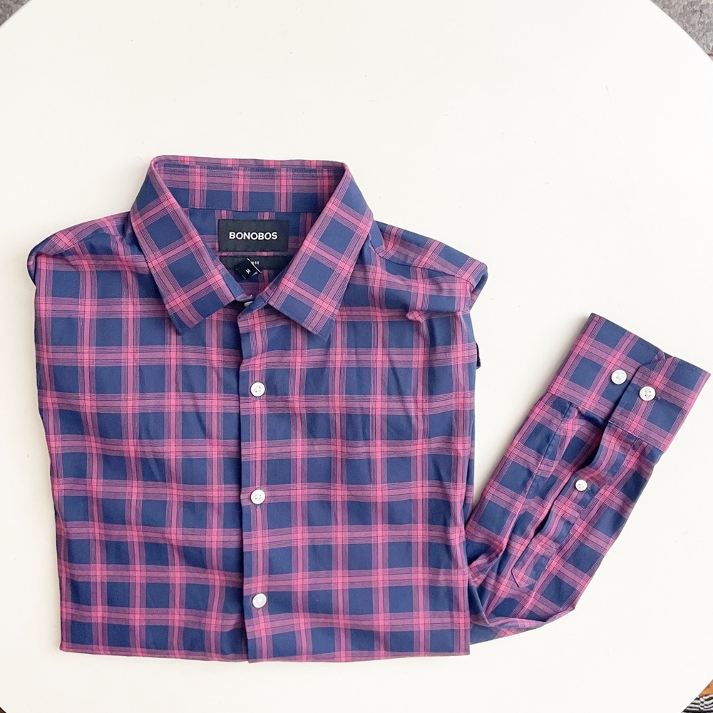 Bonobos Men’s Slim Fit Check Performance Stretch Button Down Shirt Size Medium